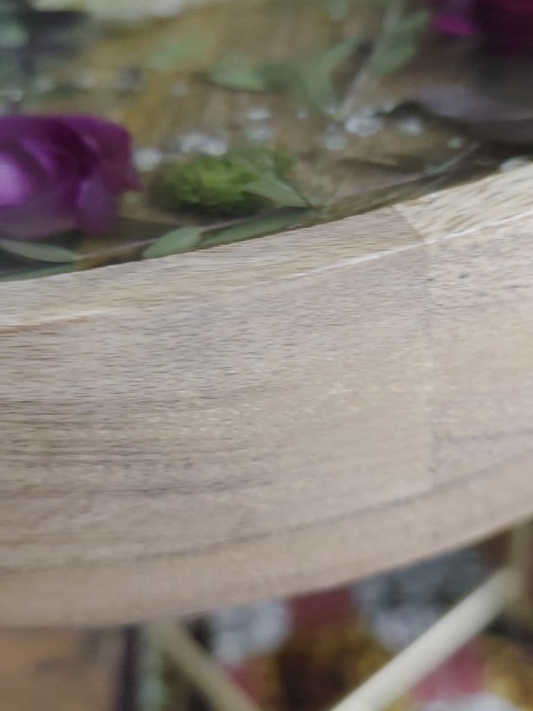 Floral resin sidetable preserved with wedding bouquet 