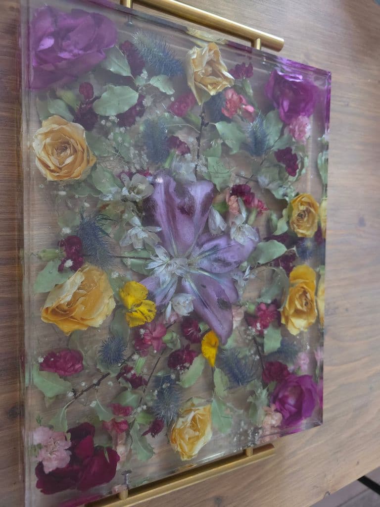 Resin flower tray made with real preserved flowers 