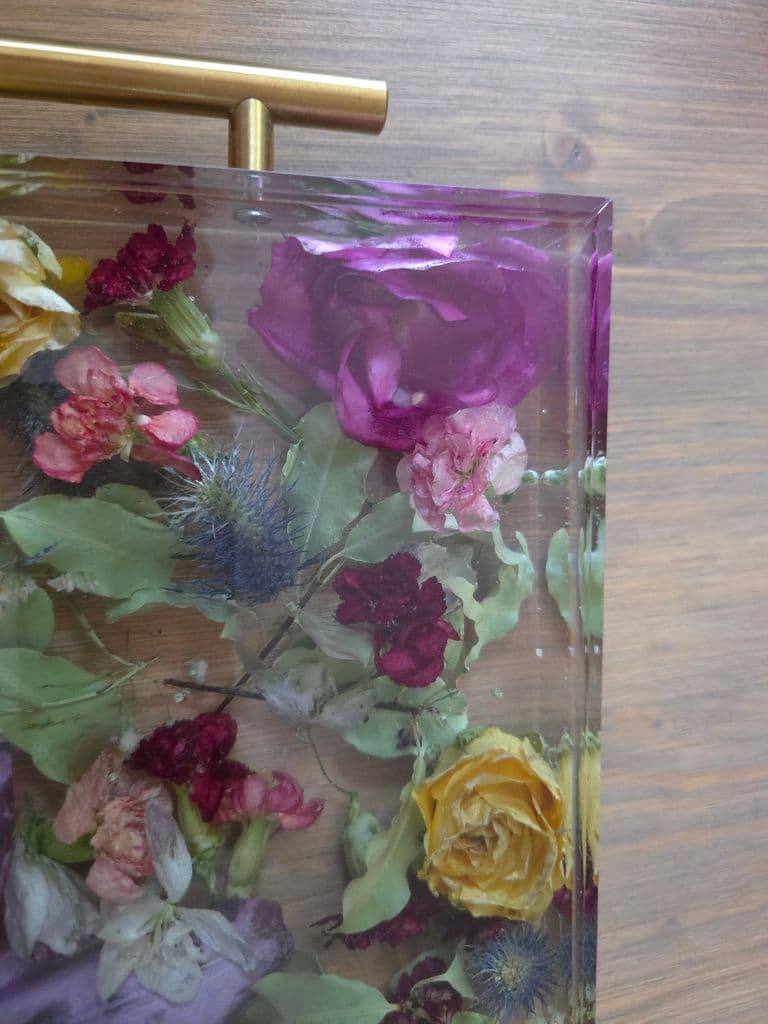 Resin flower tray made with real preserved flowers 