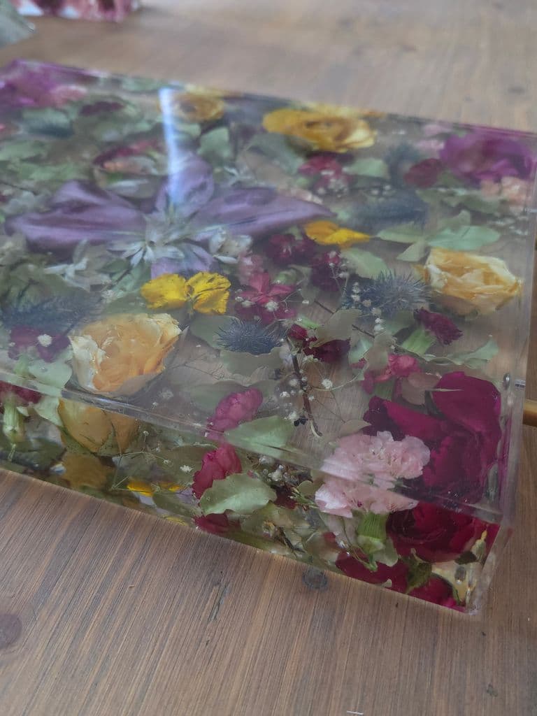 Resin flower tray made with real preserved flowers 