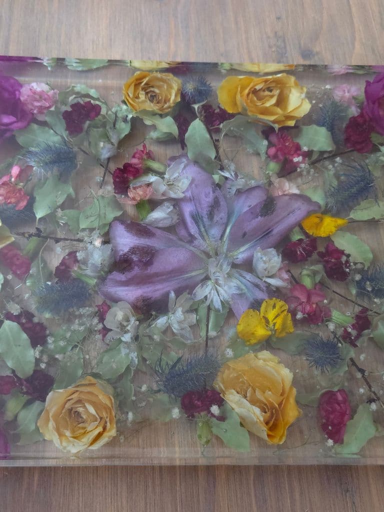Resin flower tray made with real preserved flowers